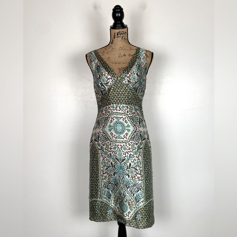 Vision Apparel Silk Satin Floral‎ Midi Dress Sz 6 V-Neck Babydoll Feminine Y2K